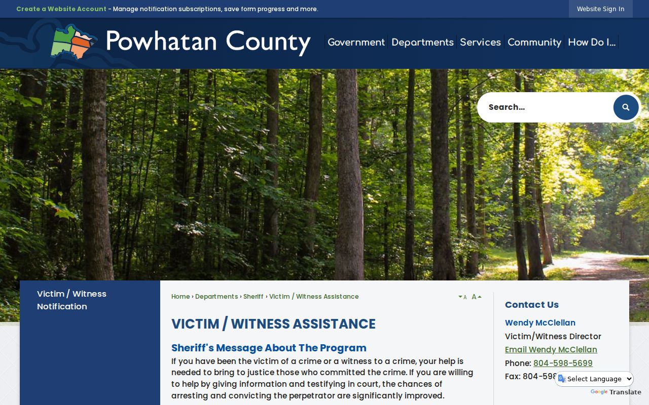 Powhatan County arrest victim and witness assistance contacts