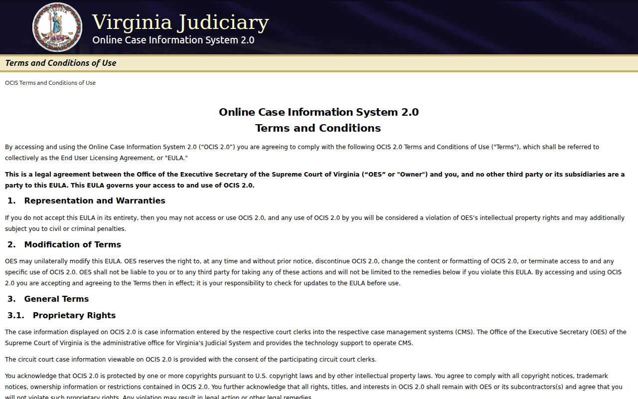 Powhatan County court case lookup in Virginia OCIS 2.0