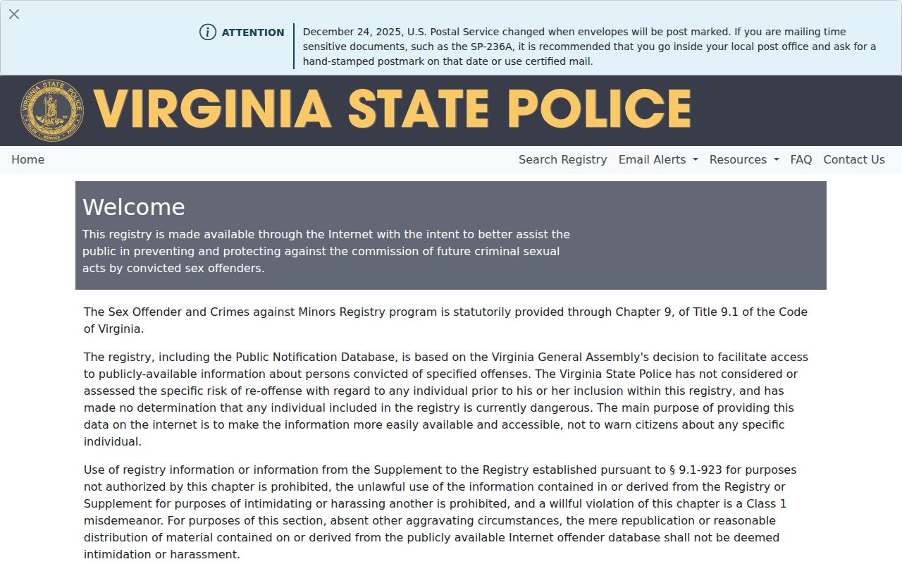 Powhatan County sex offender lookup on the Virginia registry search